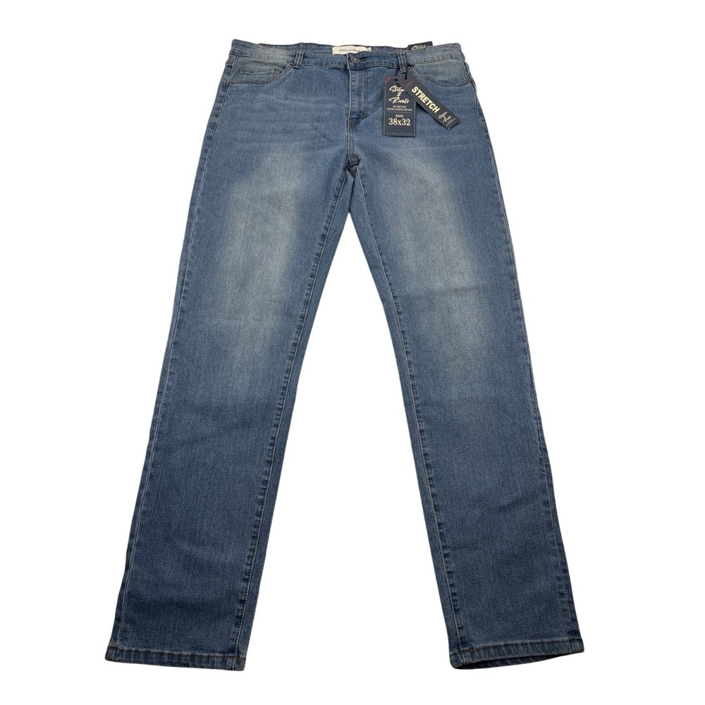NWT Stitches & Rivets Men's Stretch Slim Fit Jeans Light Wash 38x32 Blue Denim